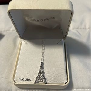 Sterling Silver Eiffel Tower Necklace - 1/10 cttw